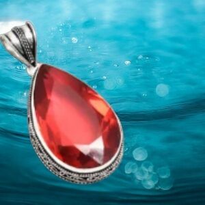 Genuine Garnet Gemstone Oval Pendant 2.5 inches long Pink 925 Silver Filigree